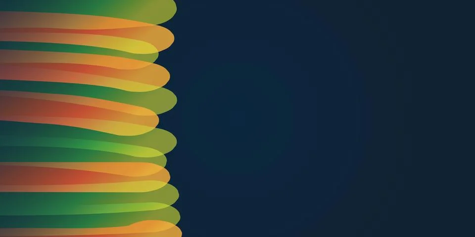 Thick vertical flow of colorful translucent curved 3d layers. Contrast of c.. Stock Illustration