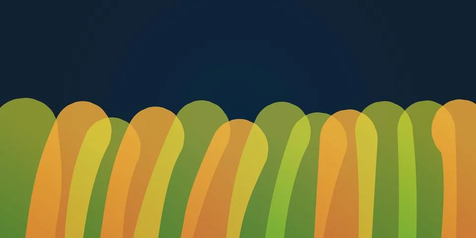 Thick vertical row of colorful translucent curved 3d shapes, layers. Contra.. Stock Illustration