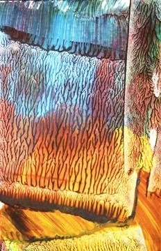 Thick vibrant abstract acrylic paint texture with lines splatters Illustrazione stock