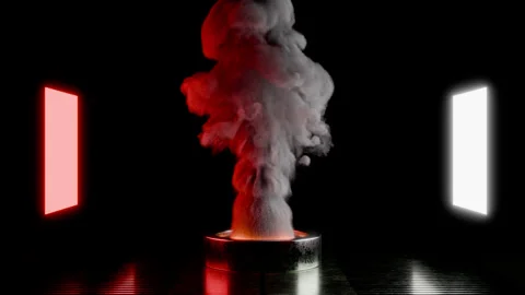 Thick white and red smoke. 3d animation of smoke from a fire lit by neon lights Stock Footage 331809671