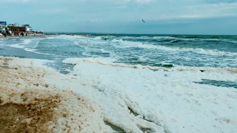 Thick white sea foam. Surf. Black Sea. Stock Footage 269041653