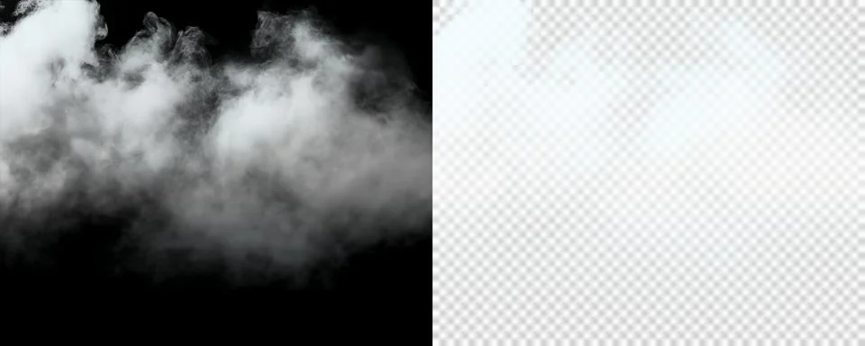 Thick white smoke cloud isolated on transparent background with realistic fog Illustrazione stock