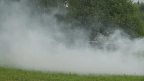 Thick white smoke coming out on from the cannon fire in Valga Estonia Stock Footage 96185982