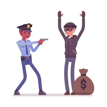 Thief arrest by a policeman Illustrazione stock