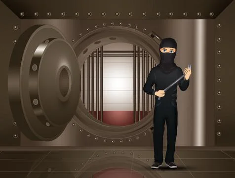 Thief in the bank's bunker Ilustración de archivo