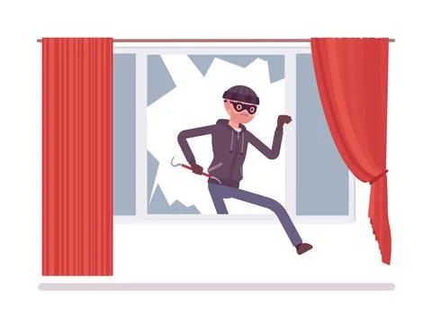 Thief breaking into a house Stock Illustration