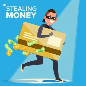 Thief Character Vector. Hacker Stealing Sensitive Data, Money From Credit Card Stockillustratie