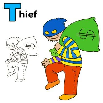 Thief. Coloring book page Illustrazione stock
