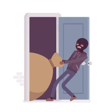 Thief dragging loot through the door Stock Illustration