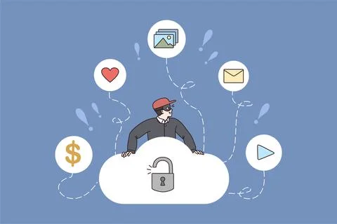 Thief hack cloud storage get personal data Stock Illustration