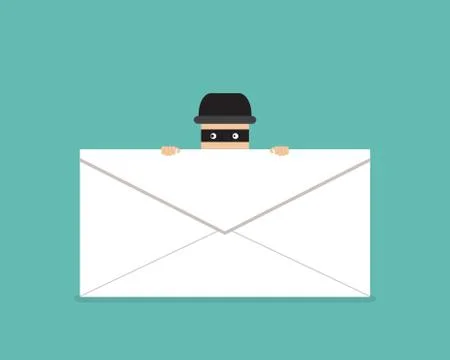 Thief hide behind phishing mail, vector Stock Illustration