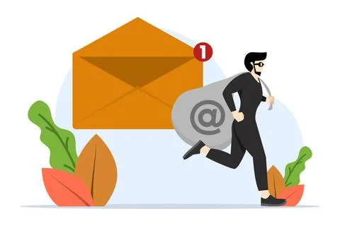Thief holding red bag full of data from new email without email 스톡 일러스트