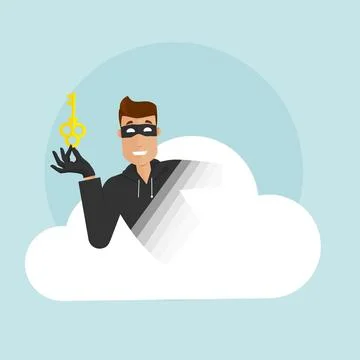 The thief holds the key to all the data in the cloud storage. Modern vector i Stock Illustration