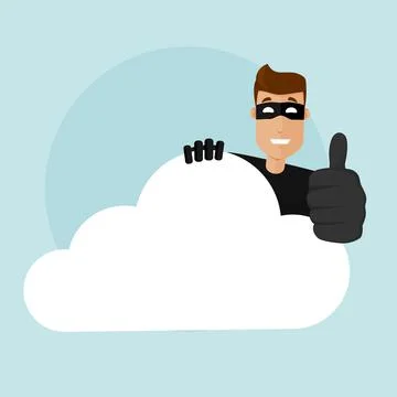 A thief infiltrates cloud storage with important data. Stealing important inf Stock Illustration