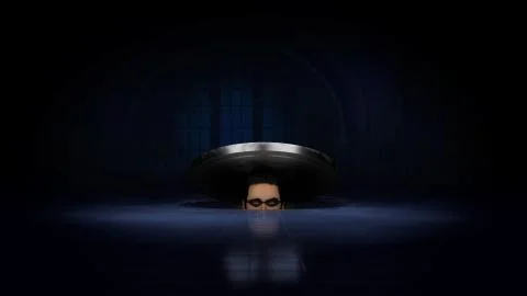 Thief inside manhole Illustrazione stock