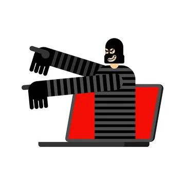 Thief in laptop. online robbery. Internet theft Stock Illustration