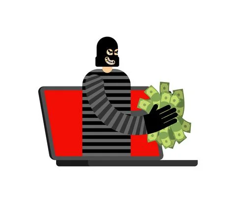 Thief in laptop. online robbery. Internet theft Stock Illustration