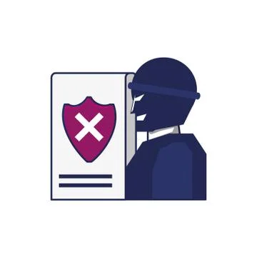 Thief man with document and shield Stock Illustration