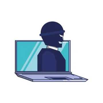 Thief man in laptop computer Stock Illustration