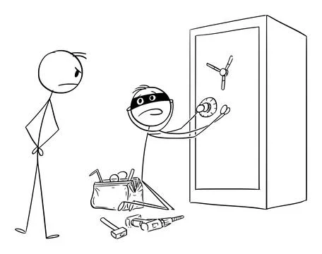 Thief Opening Vault , Vector Cartoon Stick Figure Illustration Ilustración de archivo