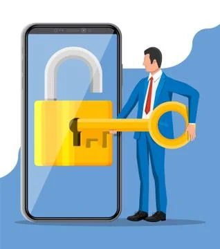 Thief or hacker use key to open smartphone. Stock Illustration