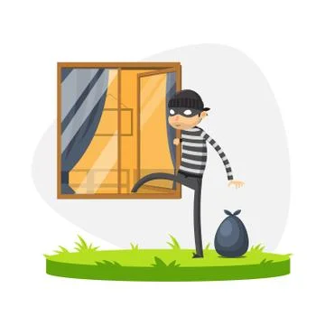 A thief is passing through the window. Isolated Vector Illustration Stock Illustration