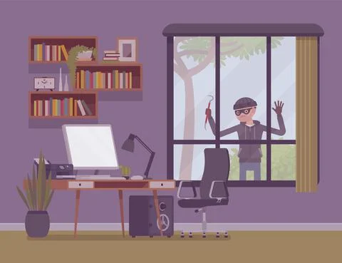 Thief plannig the house robbery Stock Illustration