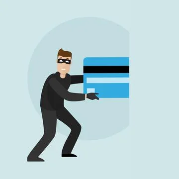 A thief pulls credit card banking information from a phone. Stock Illustration