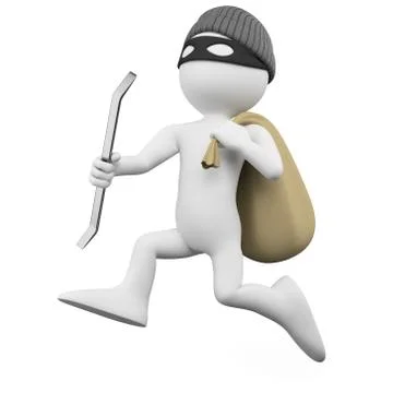 Thief running with a crowbar and a sack Stock Illustration