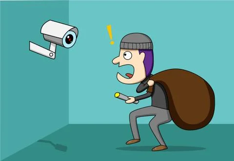 Thief shocked while CCTV detected a robber Stock Illustration