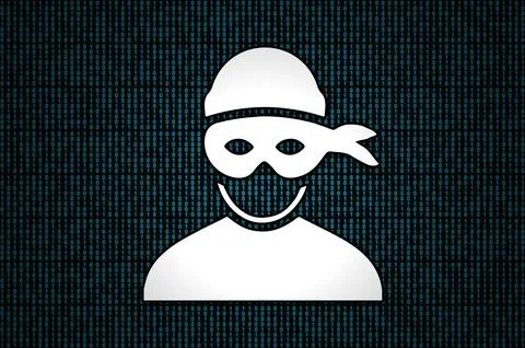 Thief silhouette on a binary code background 스톡 일러스트