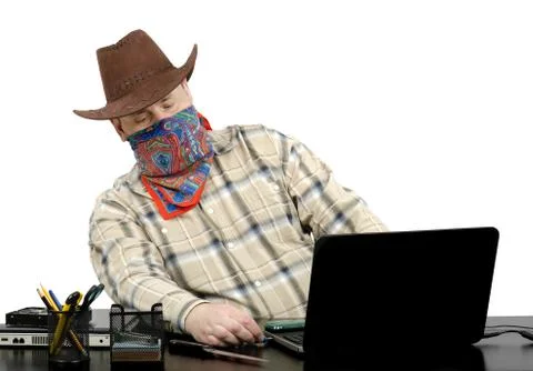 Thief stealing data from another laptop using usb flash drive Stockfoto's