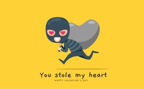 A thief is stealing heart. Valentine's vector illustration Stock Illustration
