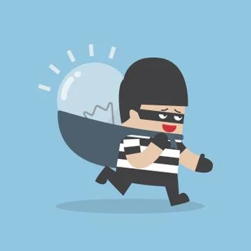 Thief stealing idea bulb and carrying on his back Stock Illustration