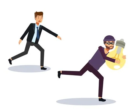 Thief stealing Idea from businessman. Flat Vector cartoon character, business Stock Illustration