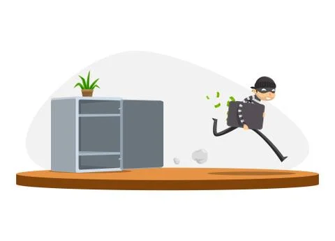 A thief is stealing from the safe box. Isolated Vector Illustration Stock Illustration