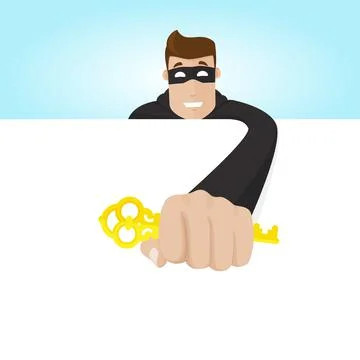 The thief steals the key. Fraudster pulls in data. Stealing passwords. Stock Illustration