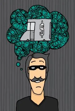 Thief thinking of a heist Stock Illustration
