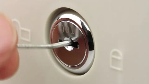 Thief tries to open lock with piece of wire or picklock, close-up view on larva Video stock 145535947