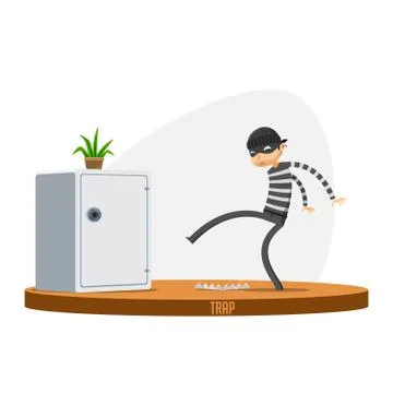 A thief is trying to avoid trap. Isolated Vector Illustration Stock Illustration