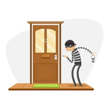 A thief is trying to open the door. Isolated Vector Illustration Stock Illustration