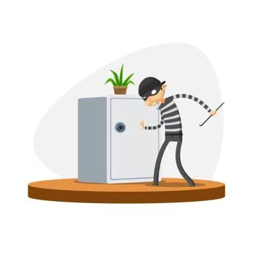A thief is trying to open the safe box. Isolated Vector Illustration Stock Illustration