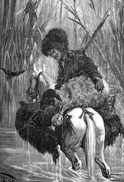 Thief a Turkmen returns from a successful raid his horse is loaded with a Stock Illustration