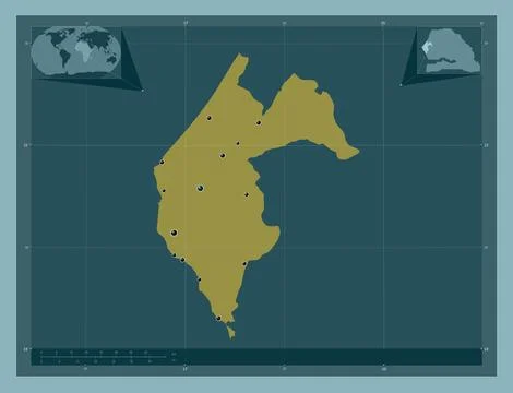 Thies, Senegal. Solid color shape. Locations of major cities of the region 스톡 일러스트
