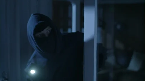 Thieves Break-in to a House in the Night Stock Footage