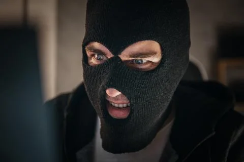 Thieves hold credit cards using laptop computer for password hacking activi.. Stock Photos