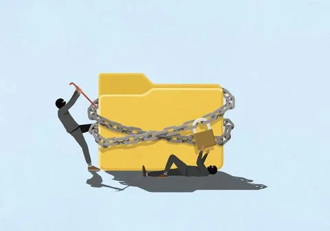 Thieves trying to break padlock on encrypted file Stock Illustration