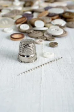 Thimble and sewing items Stock Photos
