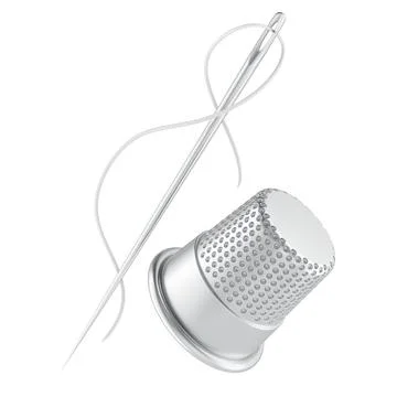 Thimble and Sewing Needle with Thread, 3D rendering Stock Illustration