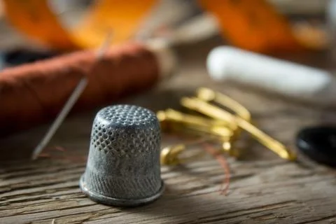 Thimble and sewing Stock Photos
